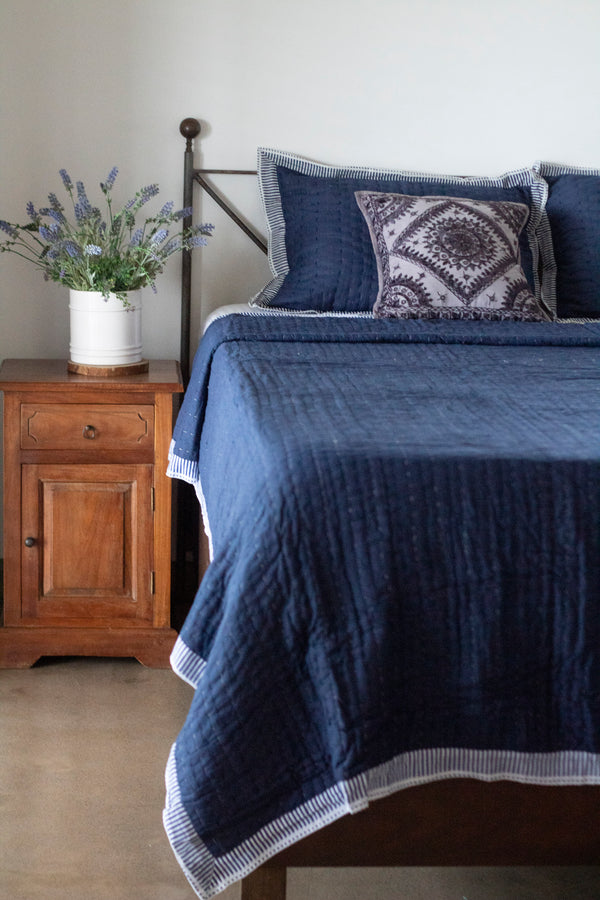 Raven in Blue/Grey Reversible Kantha Quilt